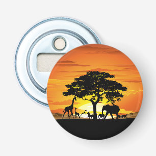 Wild Animals on African Savanna Sunset Bottle Opener