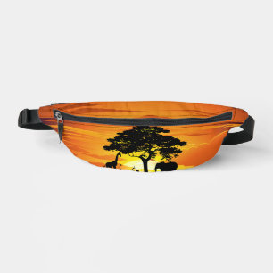 Wild Animals on African Savanna Sunset Bum Bags