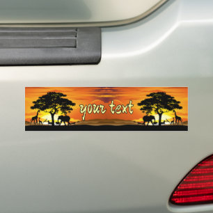 Wild Animals on African Savanna Sunset Bumper Sticker