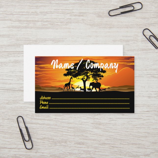 Wild Animals on African Savanna Sunset Business Card (Front/Back In Situ)