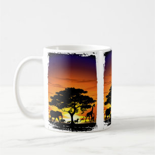 Wild Animals on African Savanna Sunset Coffee Mug