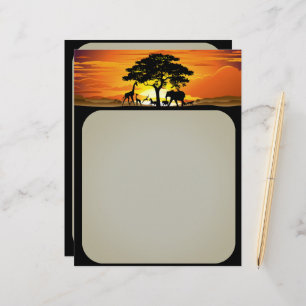 Wild Animals on African Savanna Sunset Custom Letterhead