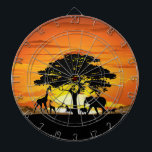 Wild Animals on African Savanna Sunset Dartboard<br><div class="desc">Stunning,  Bright and Peaceful Sunset on Wild African Savanna Landscape with Wild Animals Shapes. Originally created with Hi Quality / Hi Resolugion Vector Graphic Art Technique Copyright BluedarkArt TheChameleonArt.</div>