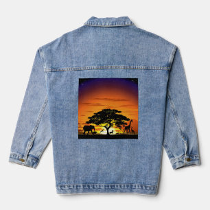 Wild Animals on African Savanna Sunset Denim Jacket