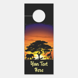 Wild Animals on African Savanna Sunset Door Hanger
