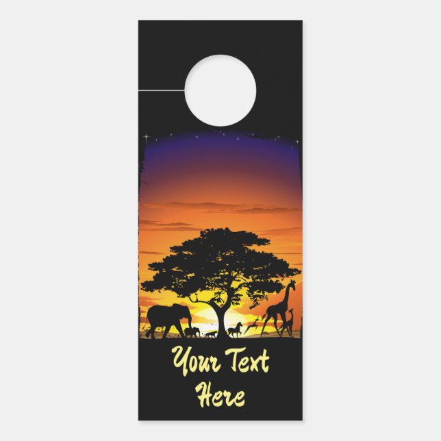 Wild Animals on African Savanna Sunset Door Hanger (Front)