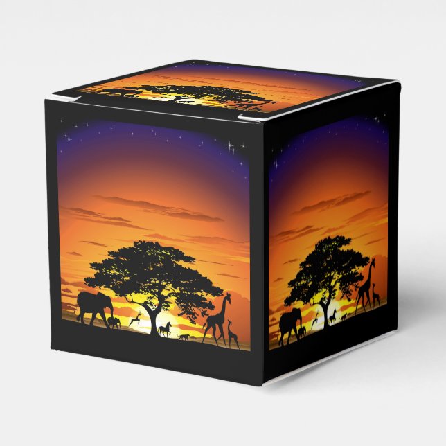 Wild Animals on African Savanna Sunset Favour Box (Front Side)