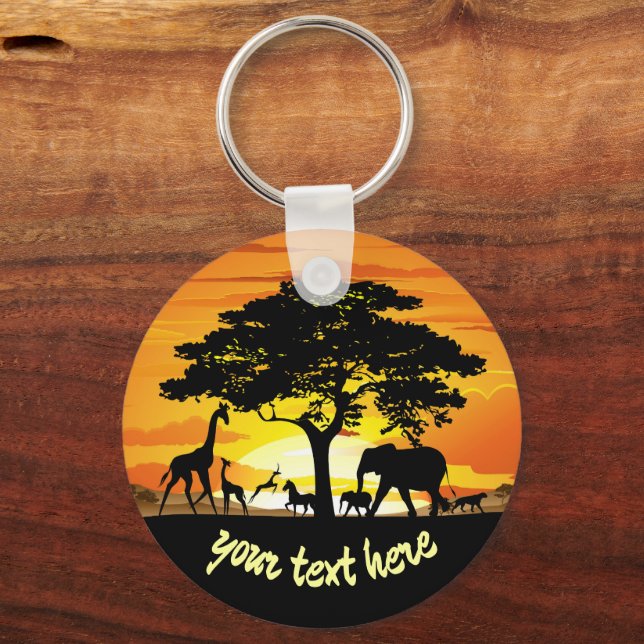 Wild Animals on African Savanna Sunset Key Ring (Front)