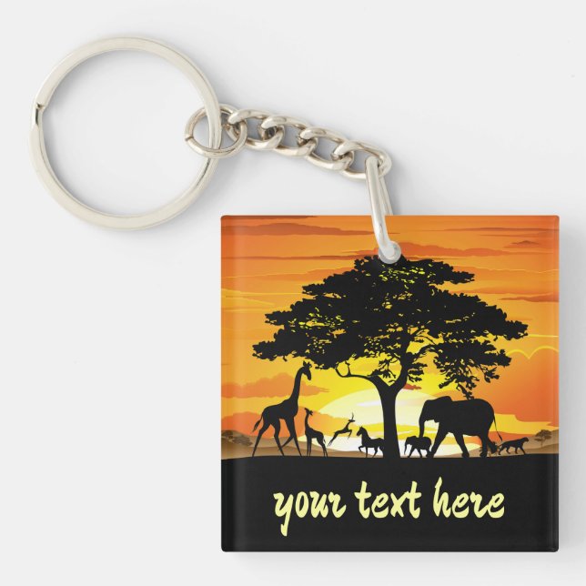 Wild Animals on African Savanna Sunset Key Ring (Front)