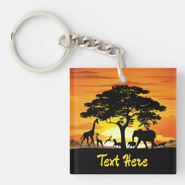 Wild Animals on African Savanna Sunset Key Ring (Front)