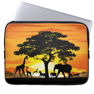 Wild Animals on African Savanna Sunset Laptop Sleeve