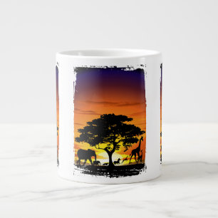 Wild Animals on African Savanna Sunset Large Coffee Mug