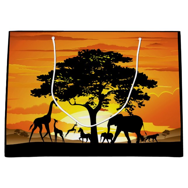 Wild Animals on African Savanna Sunset Large Gift Bag (Front)