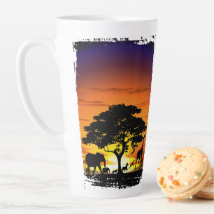 Wild Animals on African Savanna Sunset Latte Mug