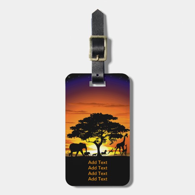 Wild Animals on African Savanna Sunset Luggage Tag (Front Vertical)