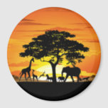 Wild Animals on African Savanna Sunset Magnet<br><div class="desc">Stunning,  Bright and Peaceful Sunset on Wild African Savanna Landscape with Wild Animals Shapes. Originally created with Hi Quality / Hi Resolugion Vector Graphic Art Technique Copyright BluedarkArt TheChameleonArt.</div>