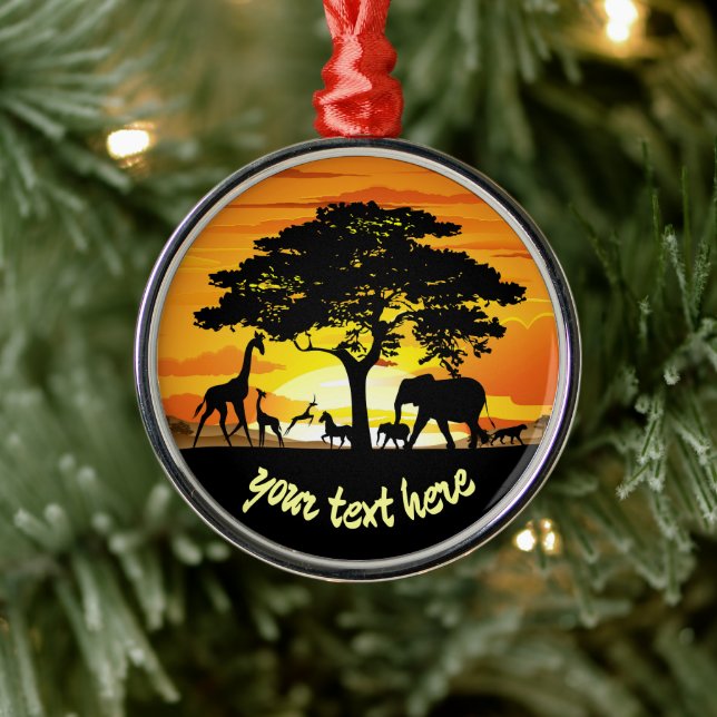 Wild Animals on African Savanna Sunset Metal Tree Decoration (Tree)