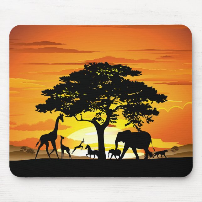 Wild Animals on African Savanna Sunset Mouse Mat (Front)