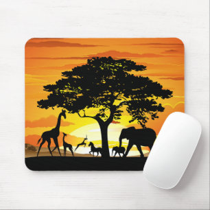 Wild Animals on African Savanna Sunset Mouse Mat