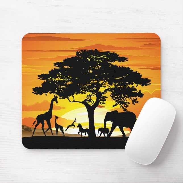 Wild Animals on African Savanna Sunset Mouse Mat (With Mouse)
