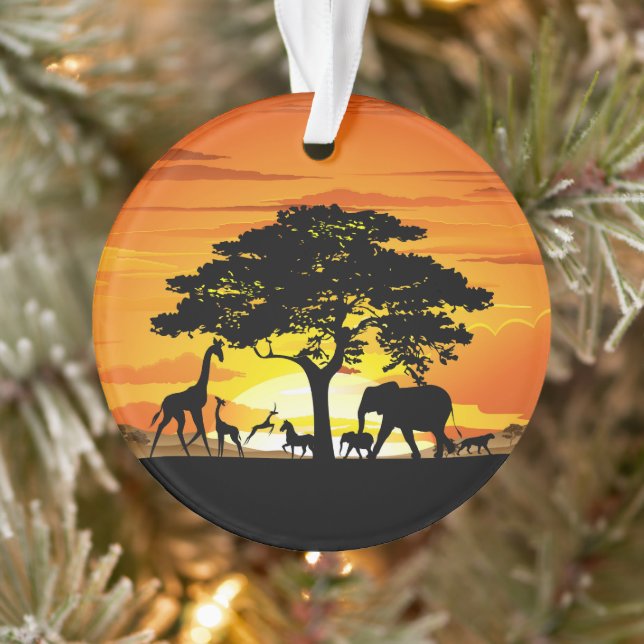 Wild Animals on African Savanna Sunset Ornament (Tree)