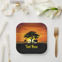 Wild Animals on African Savanna Sunset