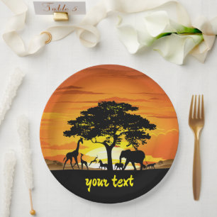Wild Animals on African Savanna Sunset Paper Plate
