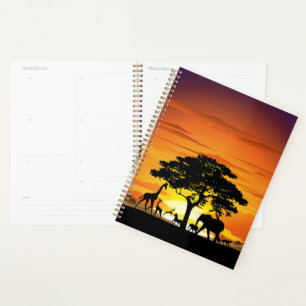 Wild Animals on African Savanna Sunset Planner