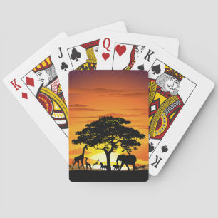 Wild Animals on African Savanna Sunset Playing Cards