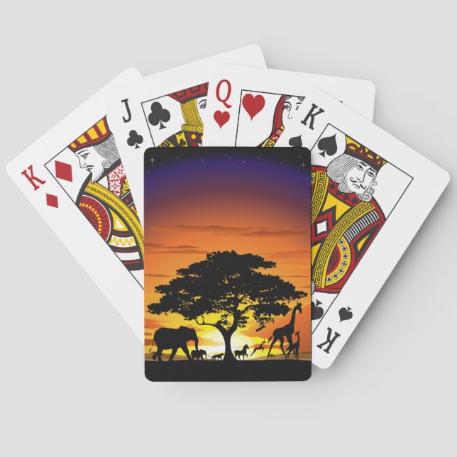 Wild Animals on African Savanna Sunset Playing Cards (Back)