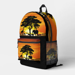 Wild Animals on African Savanna Sunset Printed Backpack