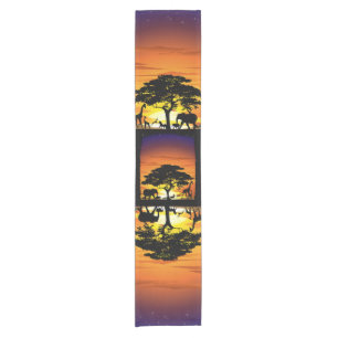 Wild Animals on African Savanna Sunset Short Table Runner