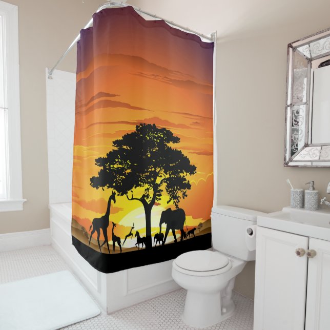 Wild Animals on African Savanna Sunset Shower Curtain (In Situ)