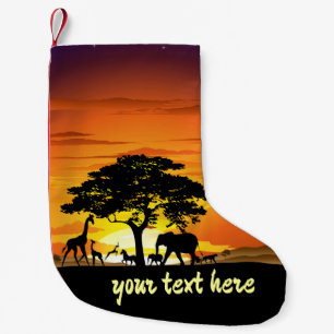 Wild Animals on African Savanna Sunset Small Christmas Stocking