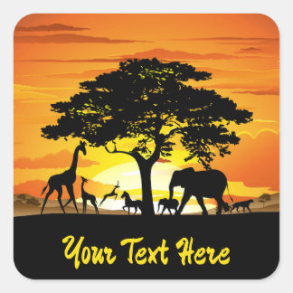 Wild Animals on African Savanna Sunset Square Sticker