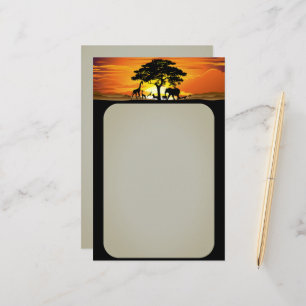 Wild Animals on African Savanna Sunset Stationery