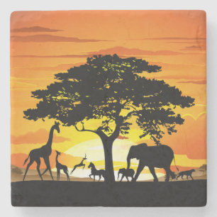 Wild Animals on African Savanna Sunset Stone Coaster