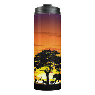 Wild Animals on African Savanna Sunset Thermal Tumbler