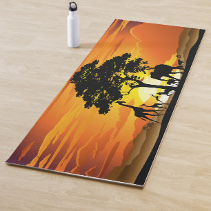 Wild Animals on African Savanna Sunset Yoga Mat