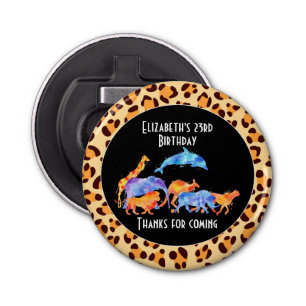 Wild Animals on an Exotic Leopard Print Pattern Bottle Opener