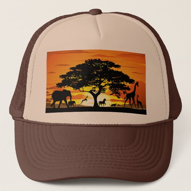 Wild Animals on Savannah Sunset Hat (Front)