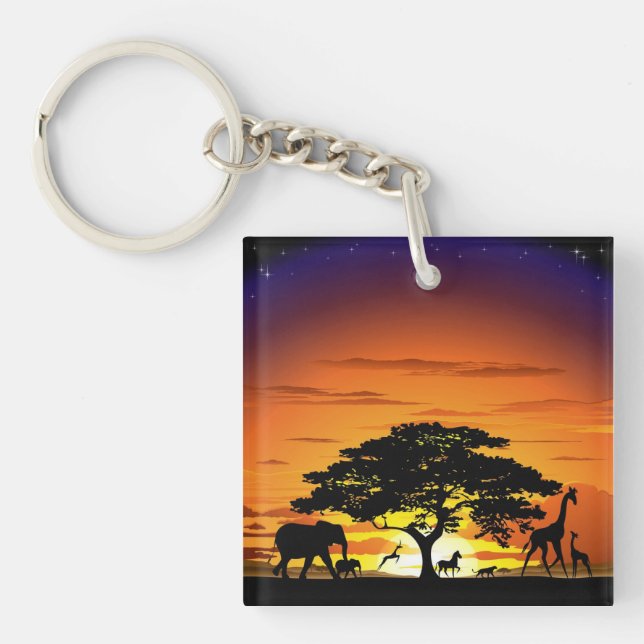 Wild Animals on Savannah Sunset keychain (Front)