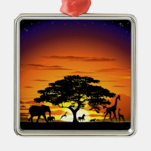 Wild Animals on Savannah Sunset Ornament