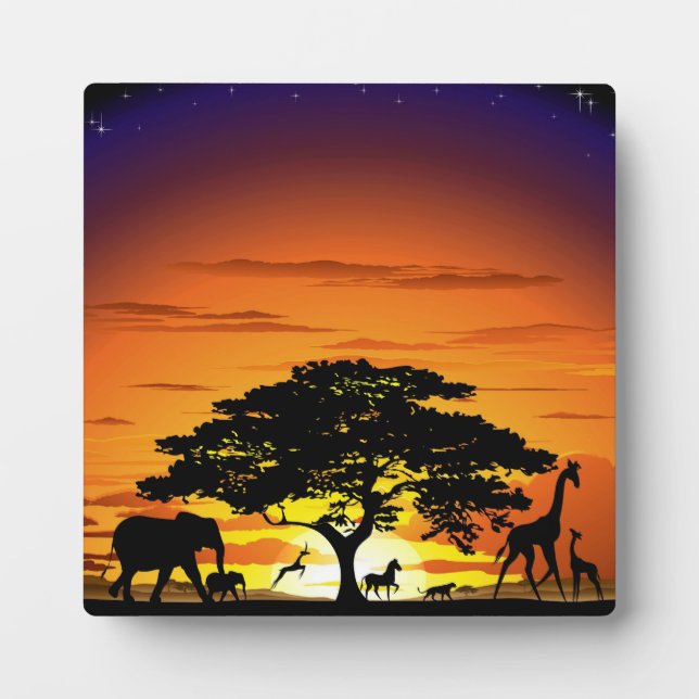 Wild Animals on Savannah Sunset Plaque (Front)