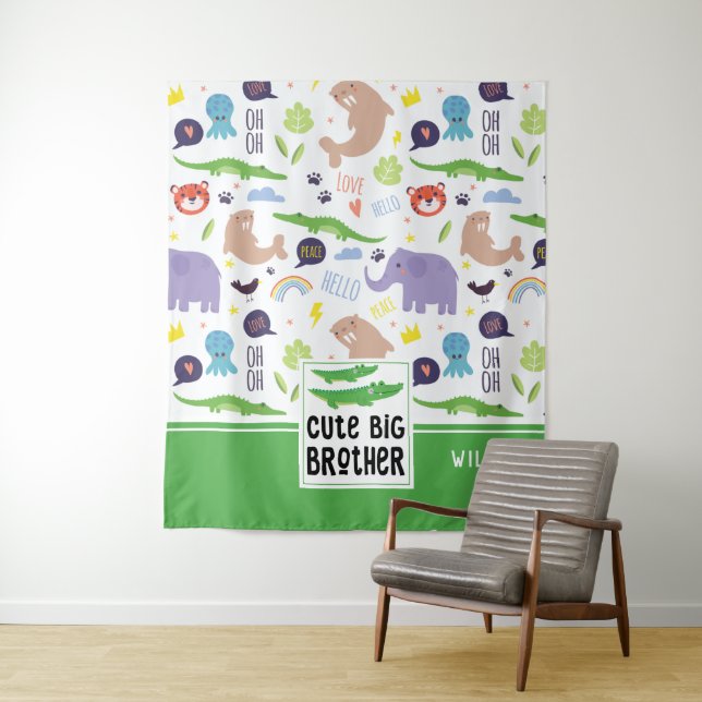 Wild Animals Pattern Cute Big Brother Gift Tapestry (In Situ)