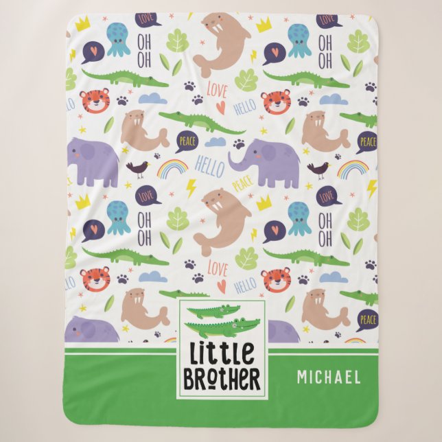 Wild Animals Pattern Little Brother Sherpa Blanket (Front)