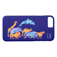 Wild Animals Running Colourful Watercolor Monogram