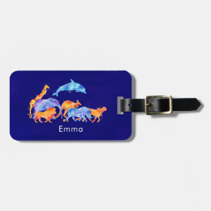 Wild Animals Running Together Colourful Watercolor Luggage Tag
