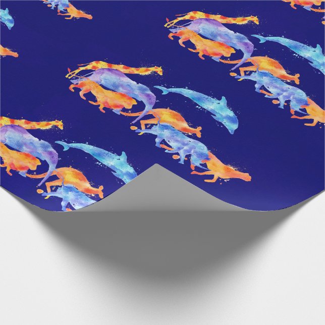 Wild Animals Running Together Colourful Watercolor Wrapping Paper (Corner)