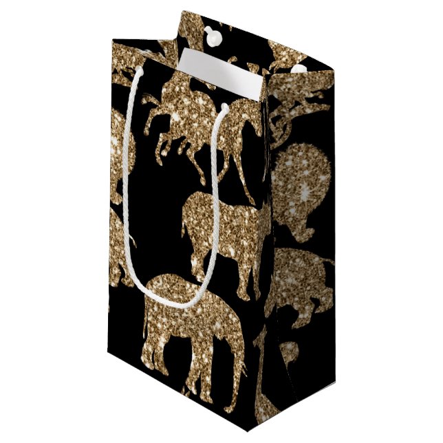 Wild Animals Safari Elegant Golden Glitter Sparkle Small Gift Bag (Front Angled)